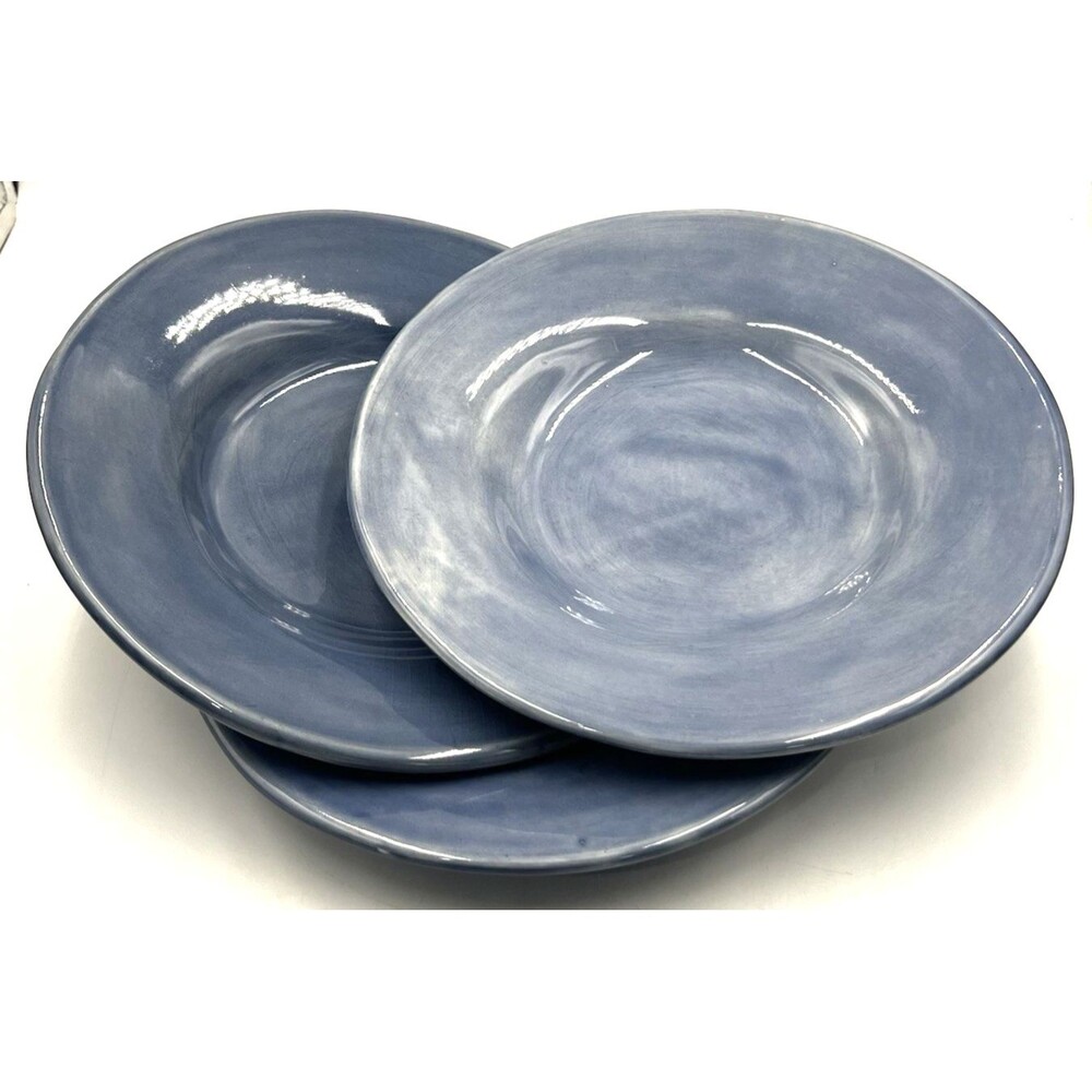 3 Salad Plates Pottery Barn Sausalito Slate Blue Deep Rim Bowl Blates 10"